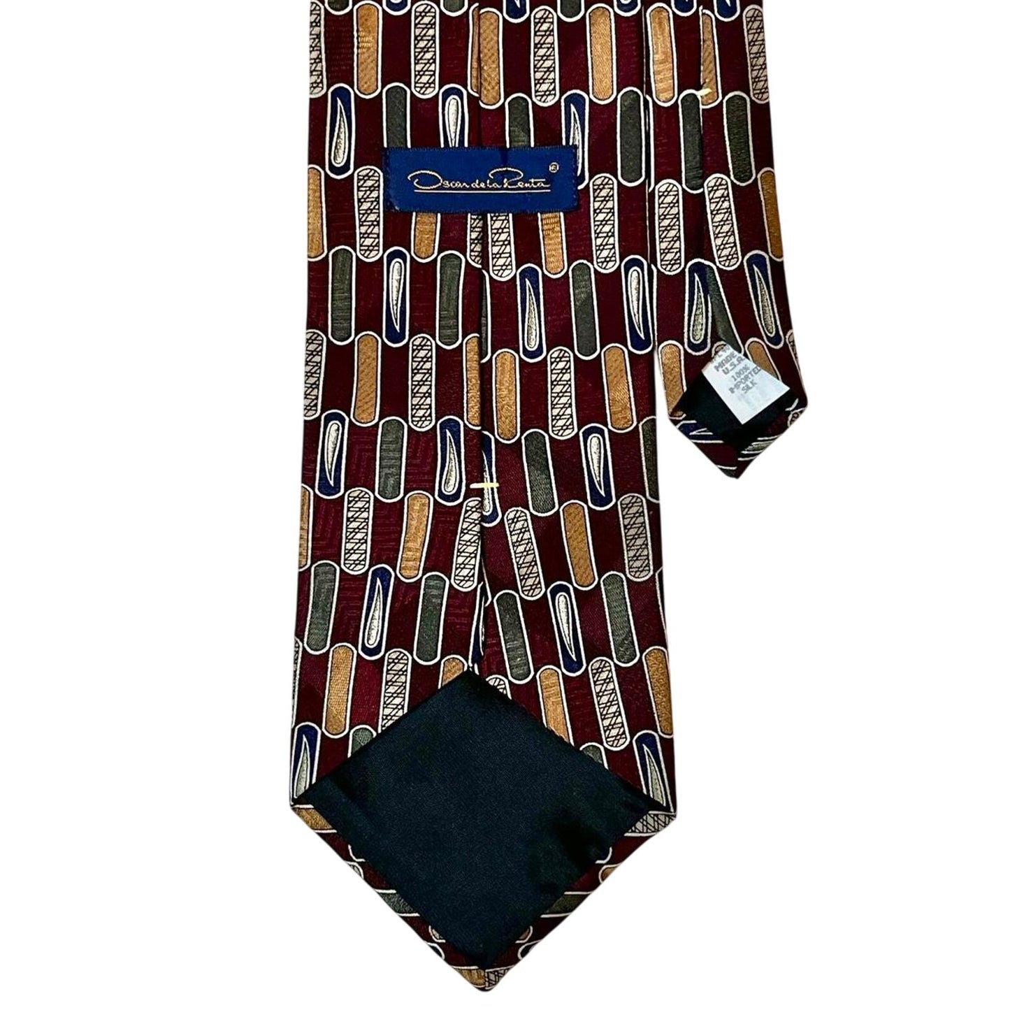 Oscar de la Renta 100% Silk Tie Burgundy Geometric Pattern | Made in USA | Premium Menswear