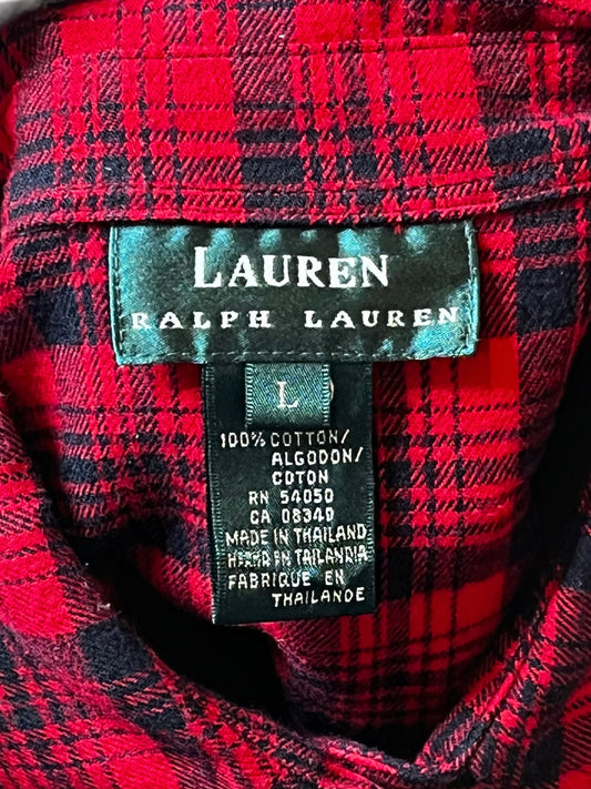 Lauren Ralph Lauren Red Black Plaid Button Down Shirt Mens Large 100% Cotton Classic Fit