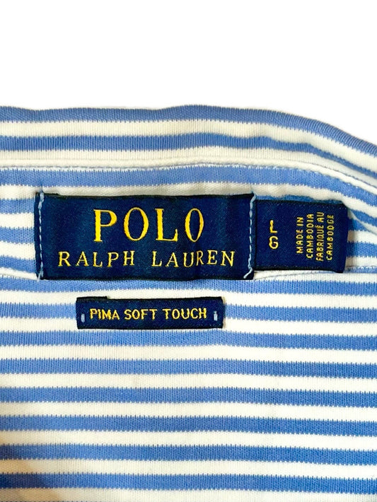 Polo Ralph Lauren Blue White Striped Polo Shirt Mens Large Pima Soft Touch Classic Fit