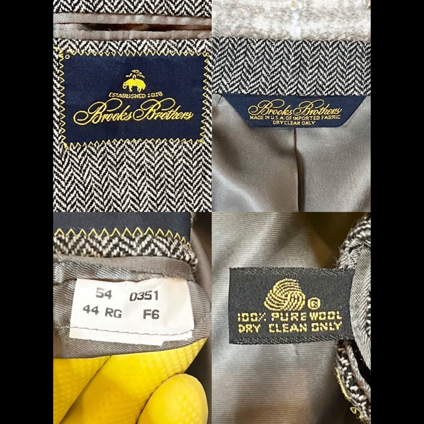Brooks Brothers 100% Pure Wool Herringbone Blazer – Gray – Size 44R – Made in USA