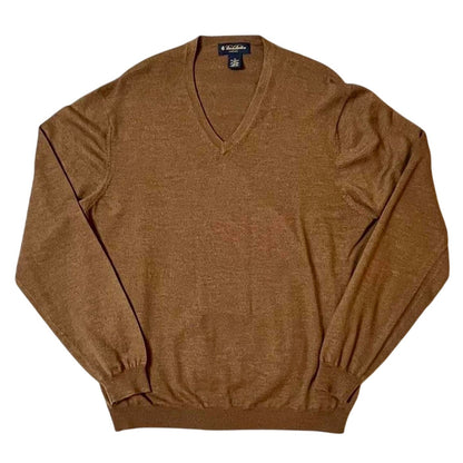 Brooks Brothers Merino Wool Stretch V-Neck Sweater – Brown – XL | Premium Classic Menswear