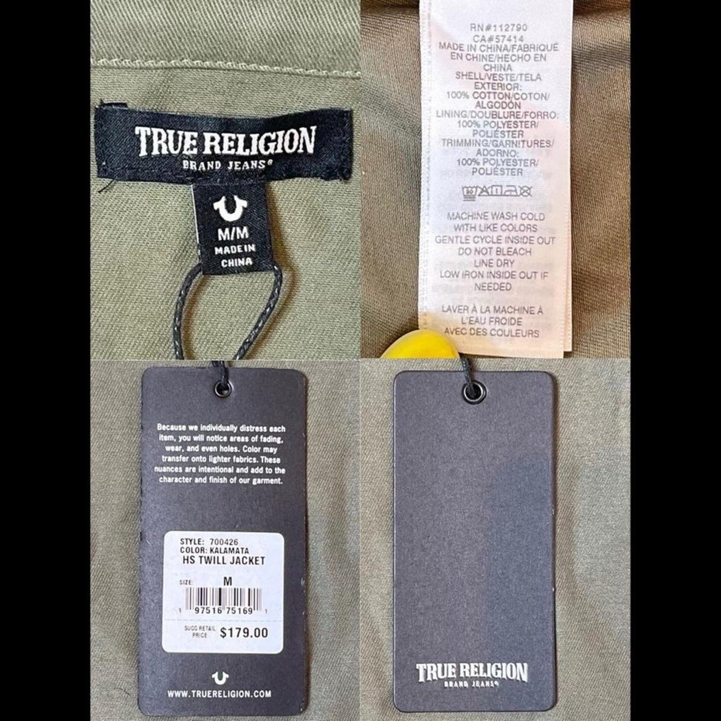 True Religion HS Twill Jacket in Kalamata Green – Men’s Size M – Graphic Back Utility Jacket (NWT)