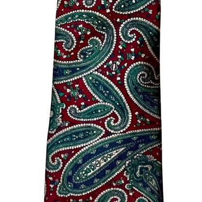 Oscar de la Renta Couture Paisley Tie Red Green Silk | Premium Designer Neckwear | 57” Length | 4” Width