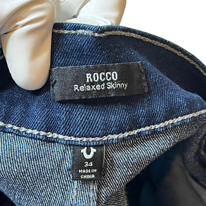 True Religion Rocco Relaxed Skinny Jeans – Dark Indigo Wash – Size 34 | Premium Stretch Denim