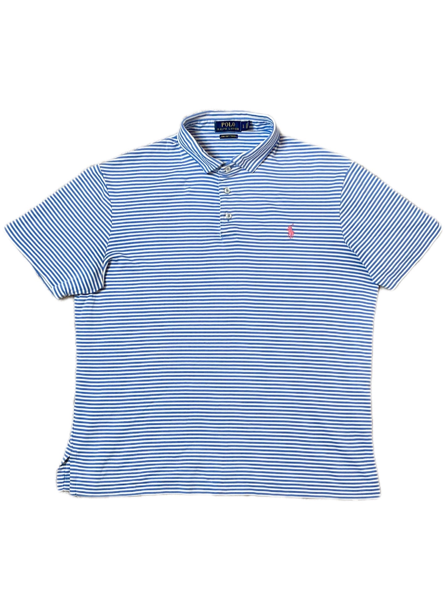 Polo Ralph Lauren Blue White Striped Polo Shirt Mens Large Pima Soft Touch Classic Fit