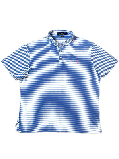 Polo Ralph Lauren Blue White Striped Polo Shirt Mens Large Pima Soft Touch Classic Fit