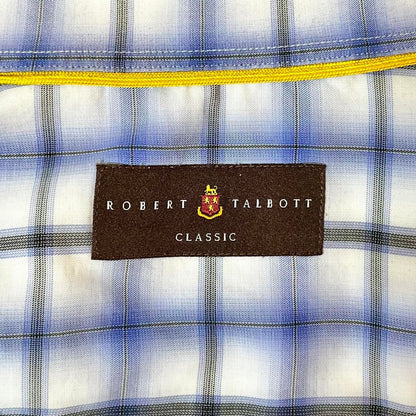 Robert Talbott Classic Fit 100% Cotton Plaid Button-Down Shirt Blue White | Size XL | Made in Portugal