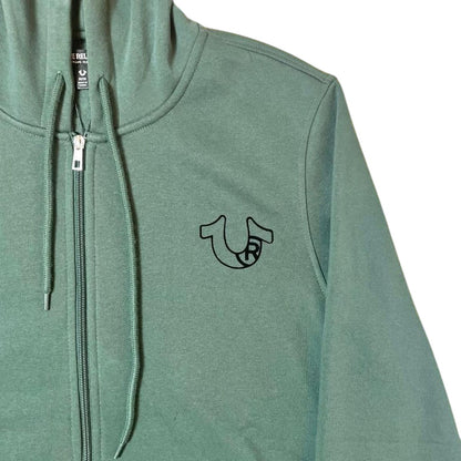 True Religion Multi Logo Flock Zip-Up Hoodie – Sycamore Green – Men’s Medium – NWT Premium Streetwear