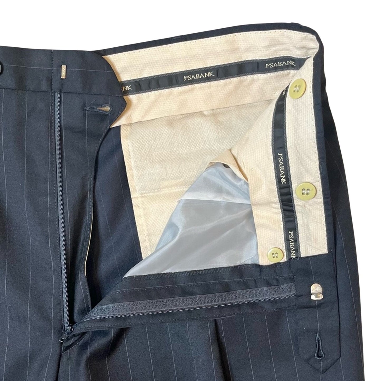 Jos. A. Bank Signature Collection 100% Wool Navy Pinstripe Suit – Size 46 Regular – Premium Tailored 2-Piece Menswear