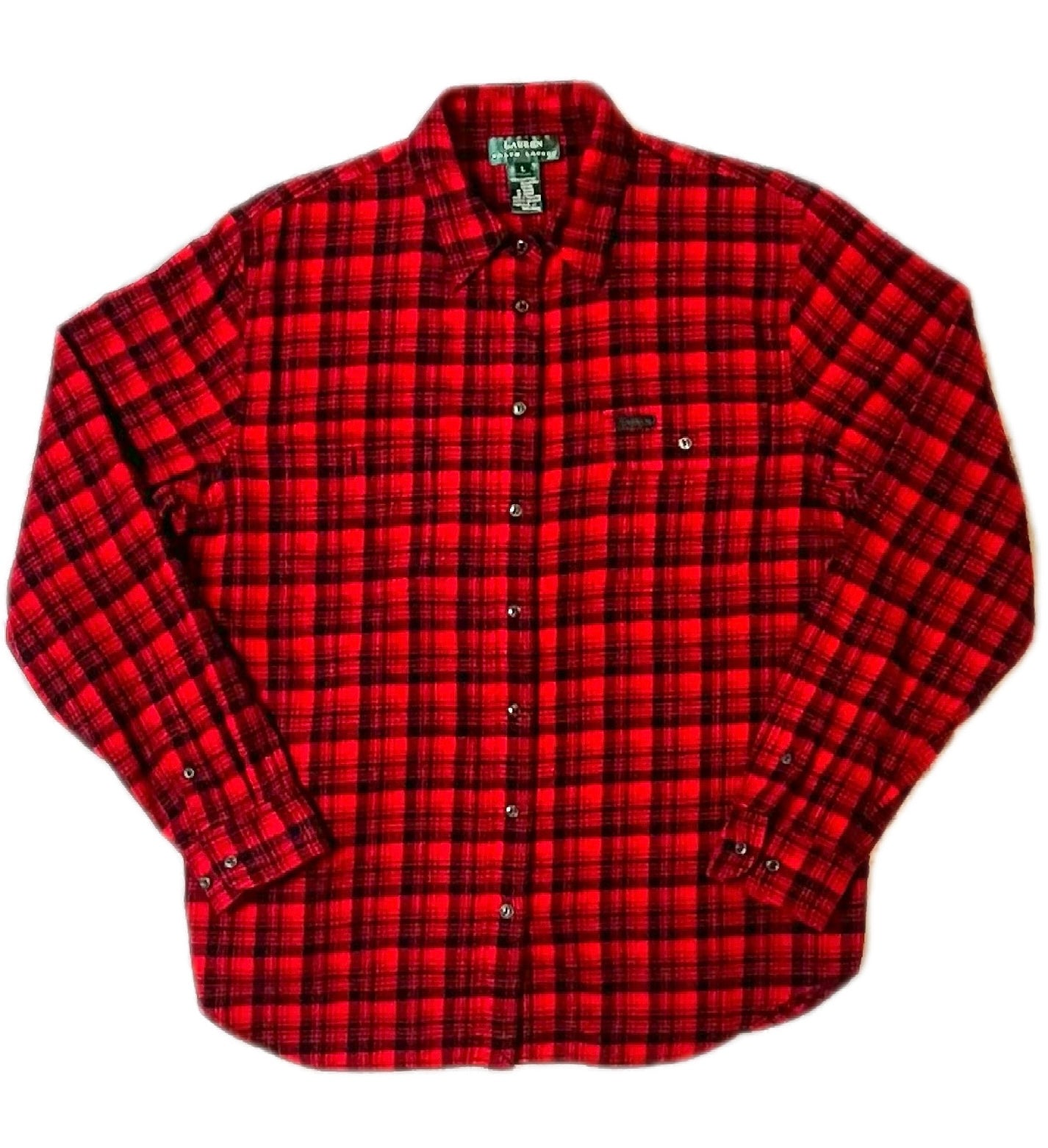 Lauren Ralph Lauren Red Black Plaid Button Down Shirt Mens Large 100% Cotton Classic Fit