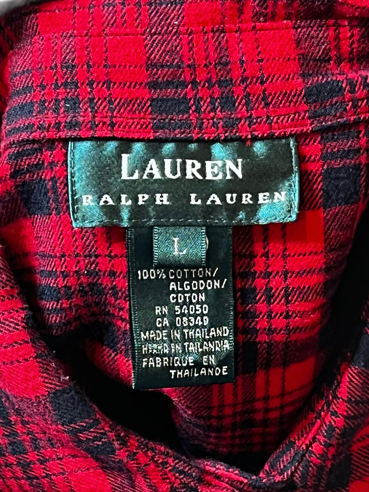 Lauren Ralph Lauren Red Black Plaid Button Down Shirt Mens Large 100% Cotton Classic Fit