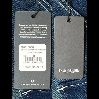 True Religion Medium Amber Nights Denim Cargo Jeans – Size 30 – NWT