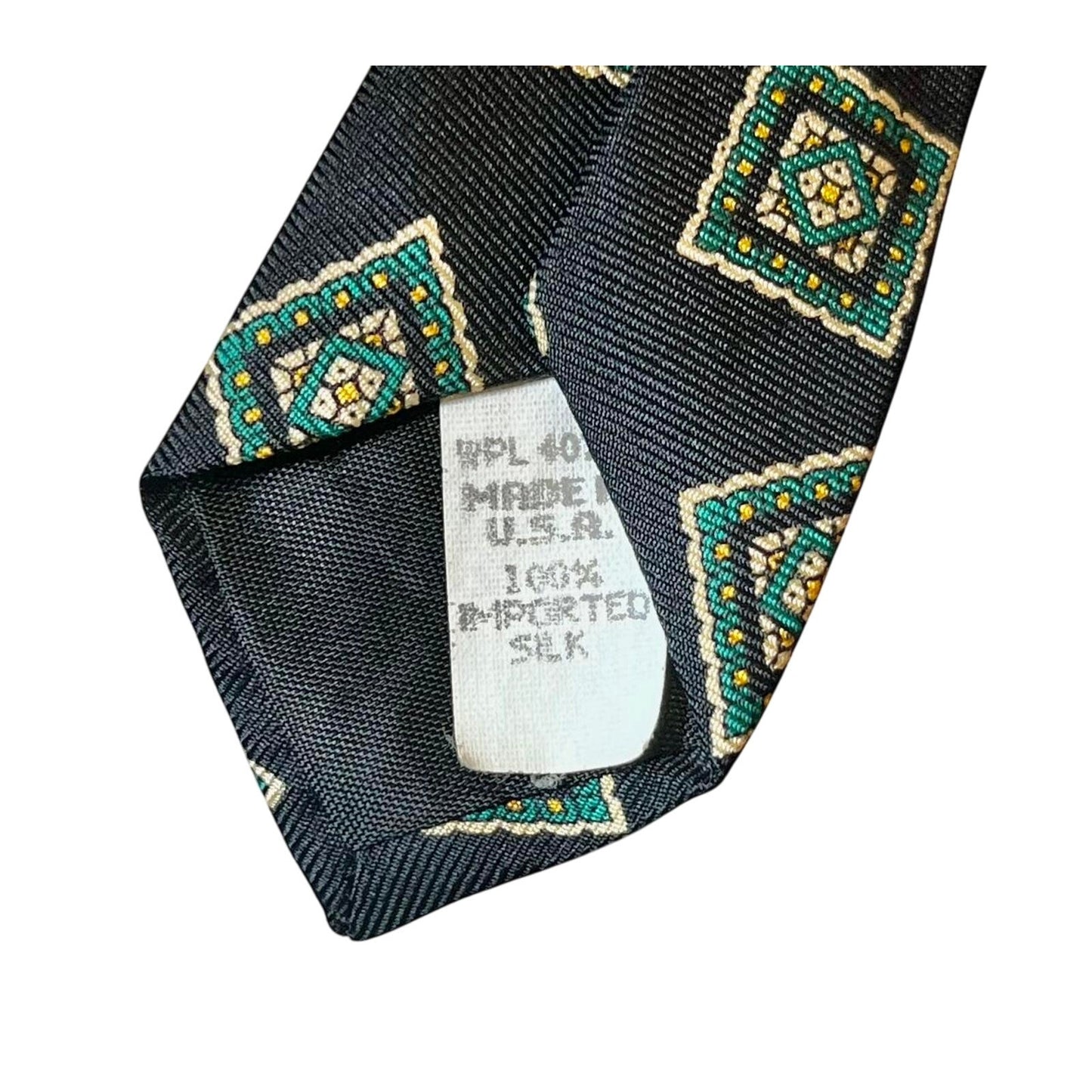 Oscar de la Renta Couture Collection 100% Silk Tie in Green Geometric Square Pattern