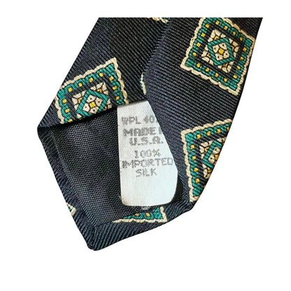 Oscar de la Renta Couture Collection 100% Silk Tie in Green Geometric Square Pattern