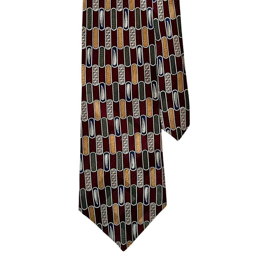Oscar de la Renta 100% Silk Tie Burgundy Geometric Pattern | Made in USA | Premium Menswear