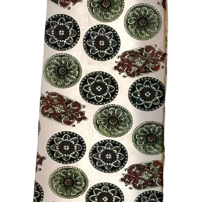 Oscar de la Renta Couture Silk Tie Beige Green Medallion Print | Luxury Designer Neckwear | Premium Men’s Accessory