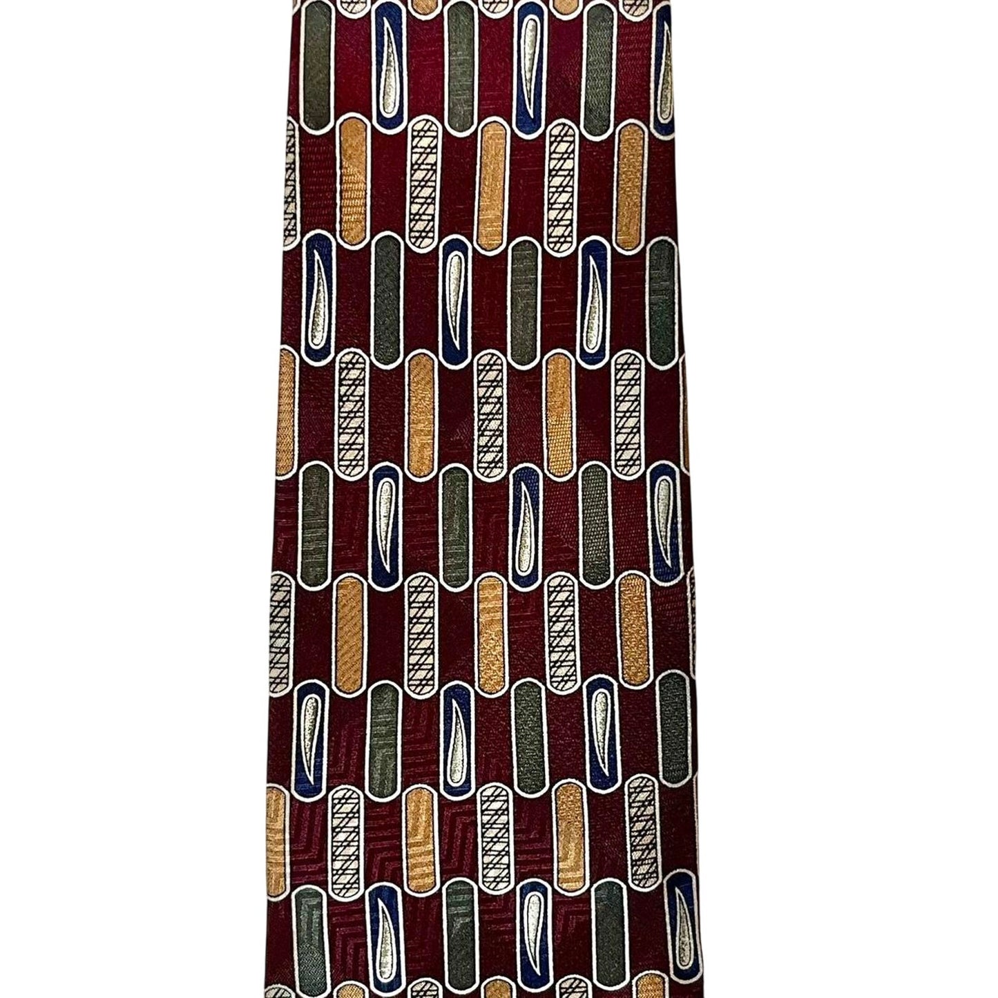 Oscar de la Renta 100% Silk Tie Burgundy Geometric Pattern | Made in USA | Premium Menswear