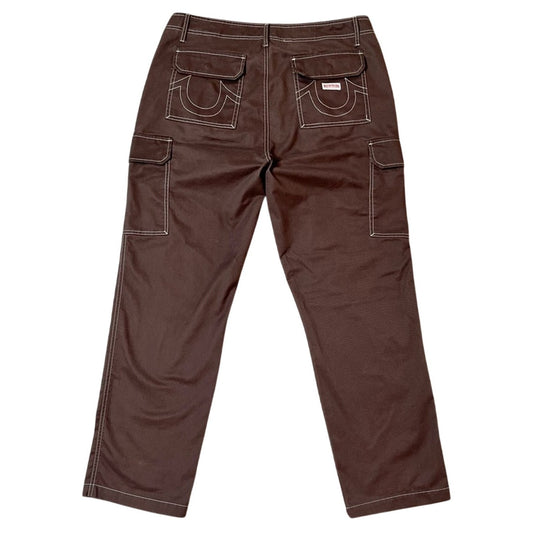 True Religion Brown Cargo Pants – Size 36 | Signature Big Stitch Utility Pants