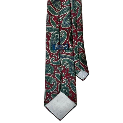 Oscar de la Renta Couture Paisley Tie Red Green Silk | Premium Designer Neckwear | 57” Length | 4” Width