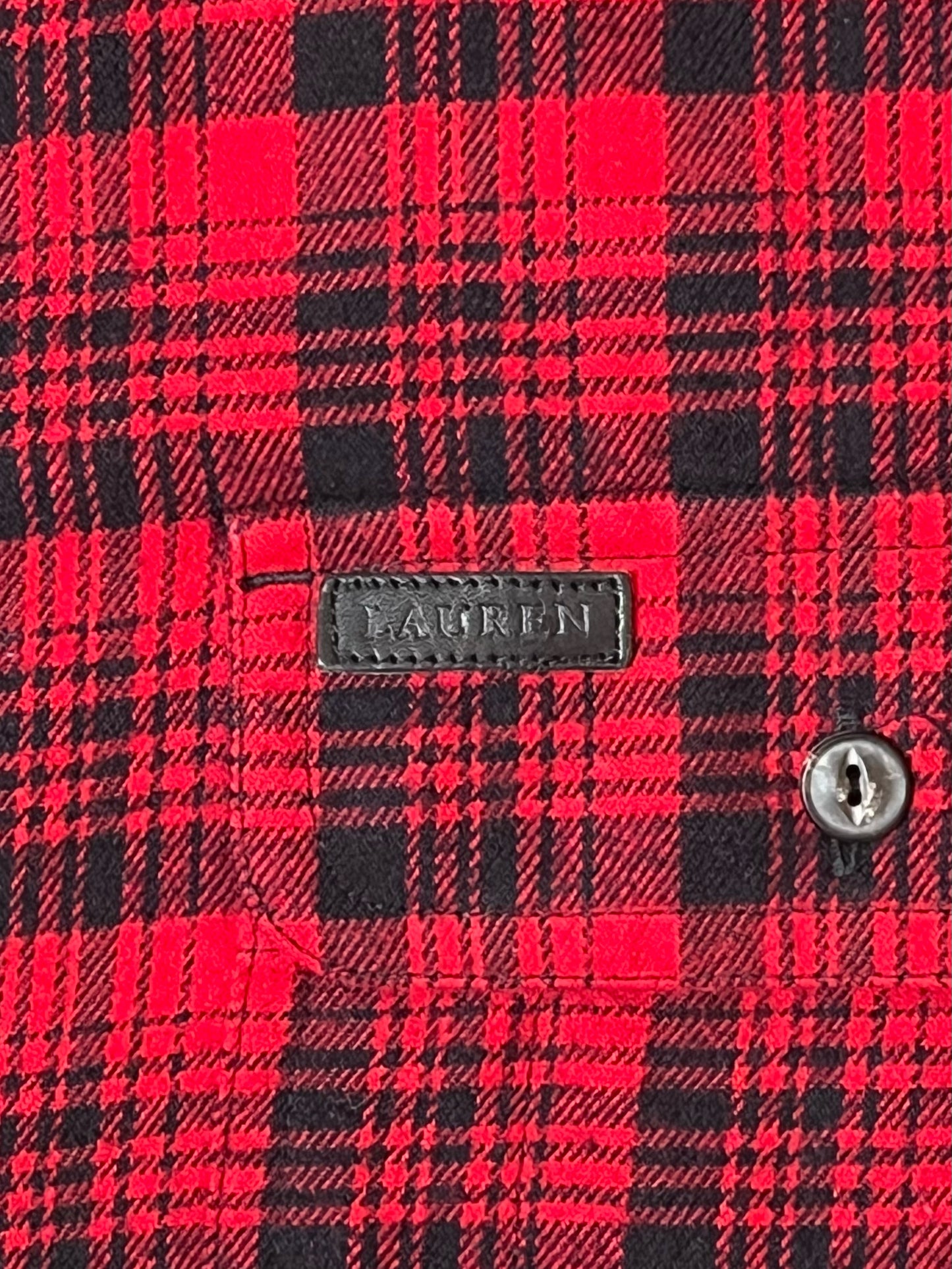 Lauren Ralph Lauren Red Black Plaid Button Down Shirt Mens Large 100% Cotton Classic Fit