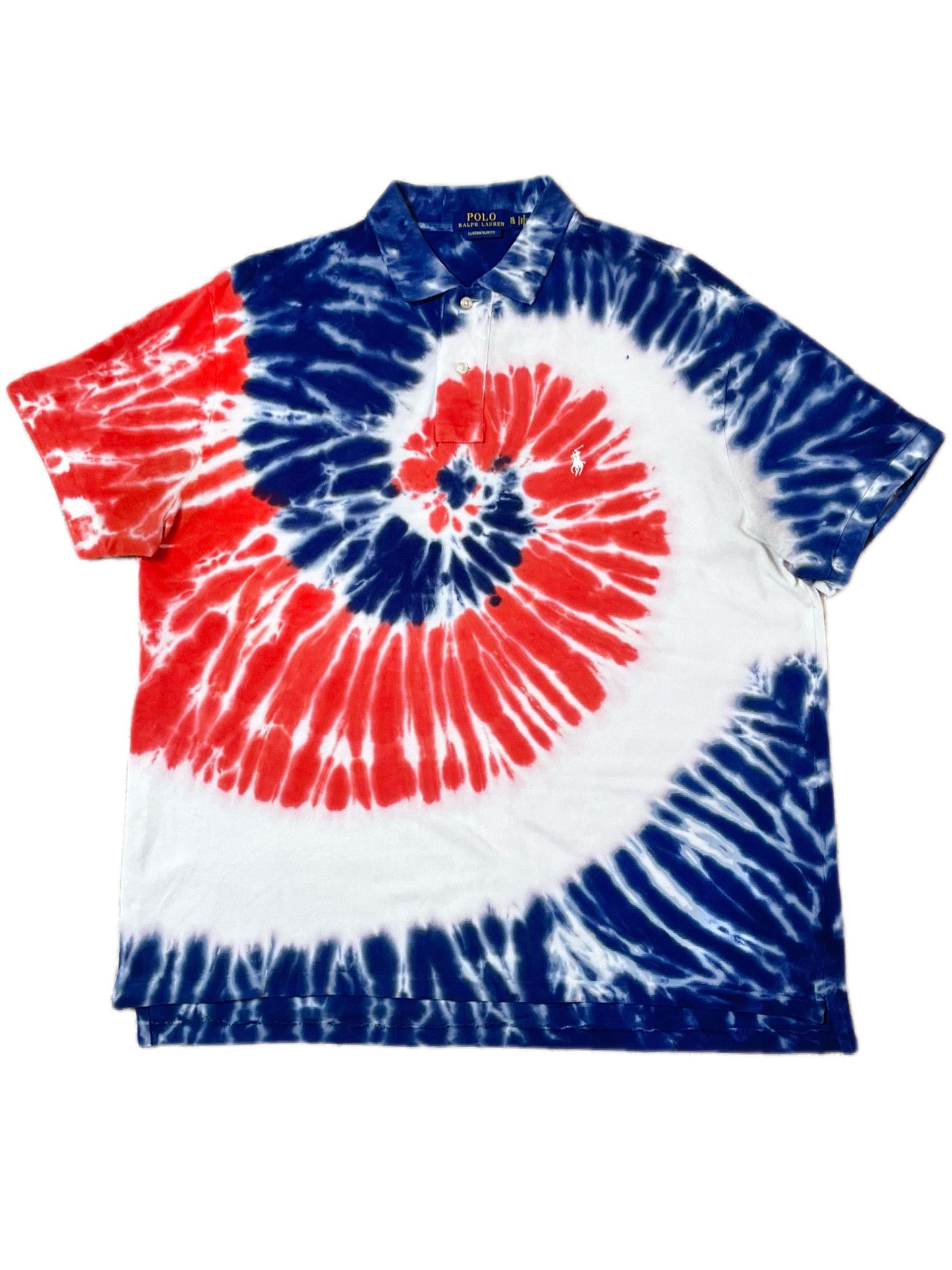 Polo Ralph Lauren Custom Slim Fit Tie-Dye Polo Shirt in Red White Blue