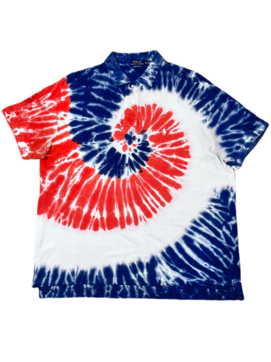 Polo Ralph Lauren Custom Slim Fit Tie-Dye Polo Shirt in Red White Blue