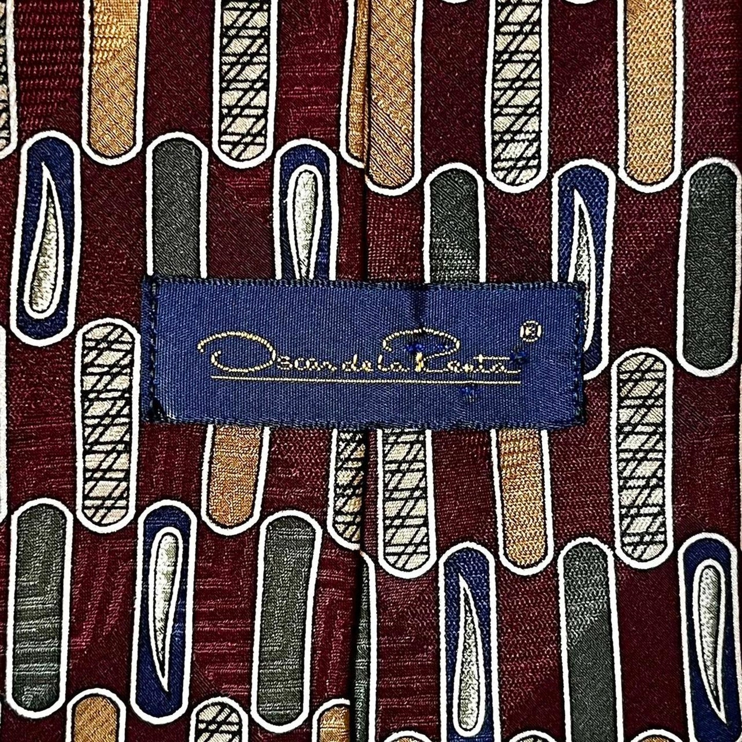 Oscar de la Renta 100% Silk Tie Burgundy Geometric Pattern | Made in USA | Premium Menswear