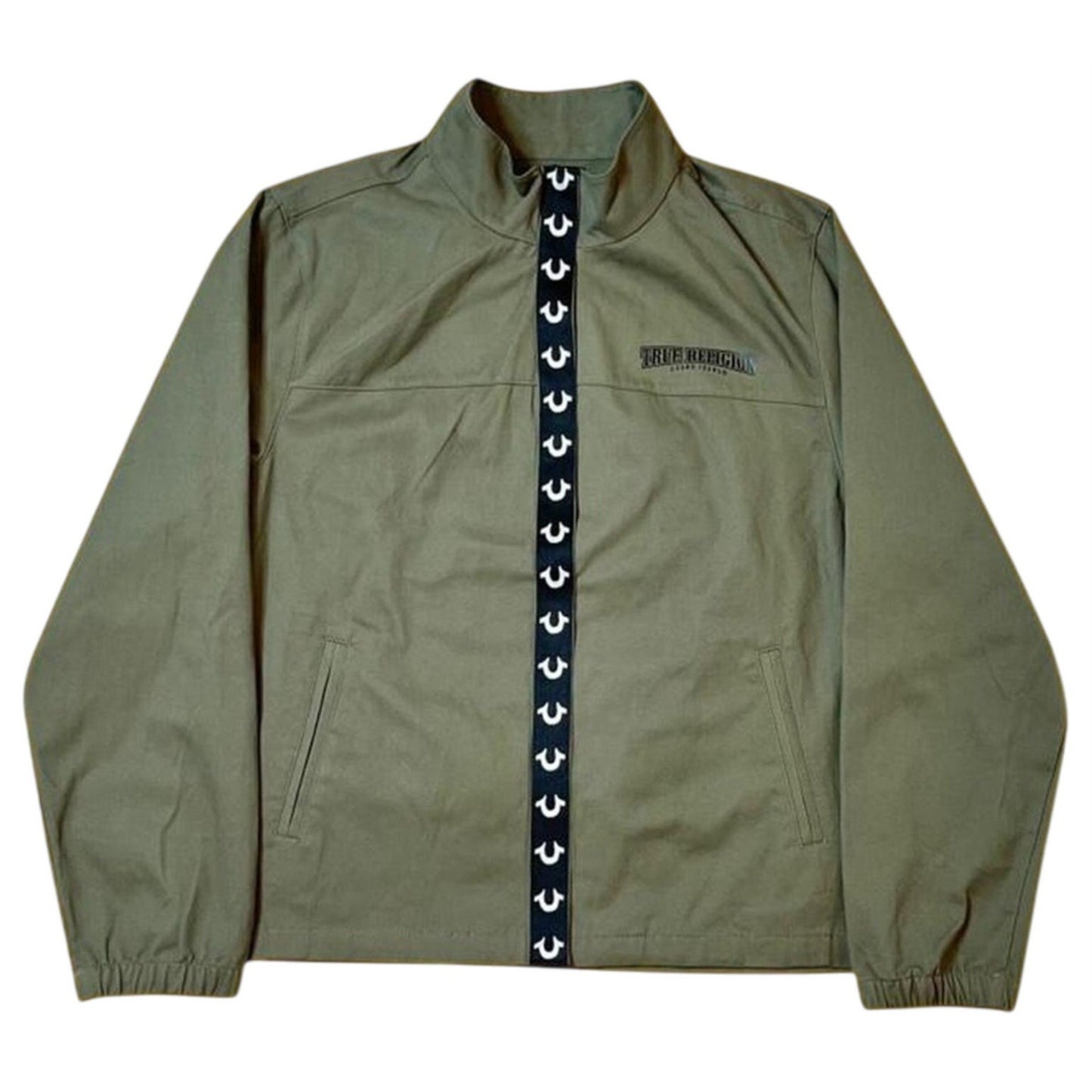 True Religion HS Twill Jacket in Kalamata Green – Men’s Size M – Graphic Back Utility Jacket (NWT)