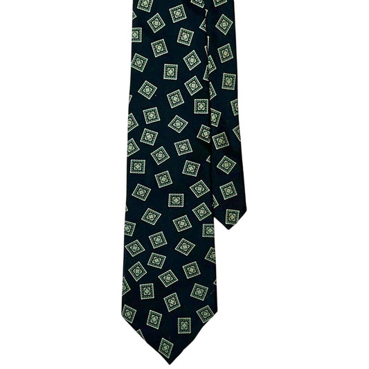 Oscar de la Renta Couture Collection 100% Silk Tie in Green Geometric Square Pattern