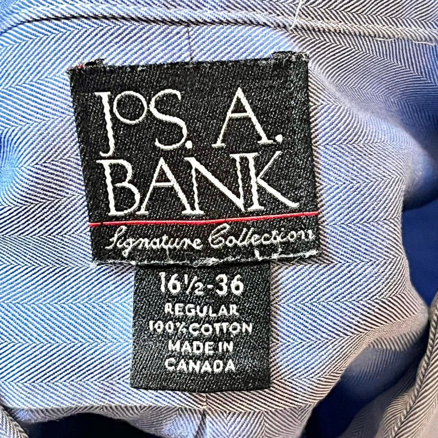 Jos. A. Bank Signature Collection Blue Herringbone Dress Shirt | Size 16.5 x 36 | 100% Cotton