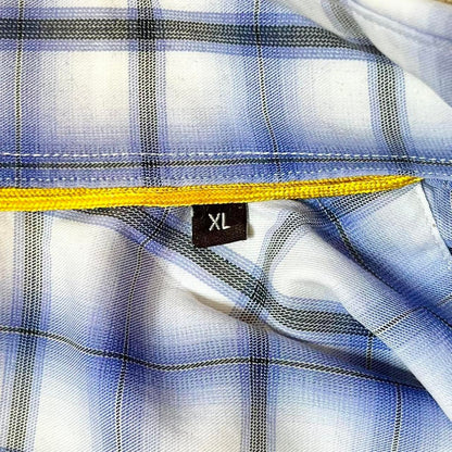 Robert Talbott Classic Fit 100% Cotton Plaid Button-Down Shirt Blue White | Size XL | Made in Portugal