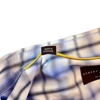 Robert Talbott Classic Fit 100% Cotton Plaid Button-Down Shirt Blue White | Size XL | Made in Portugal