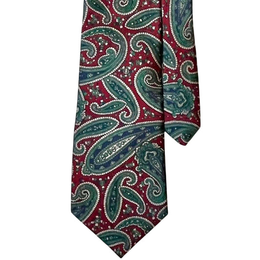 Oscar de la Renta Couture Paisley Tie Red Green Silk | Premium Designer Neckwear | 57” Length | 4” Width