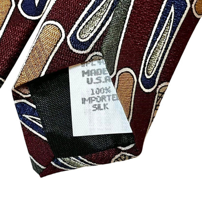 Oscar de la Renta 100% Silk Tie Burgundy Geometric Pattern | Made in USA | Premium Menswear
