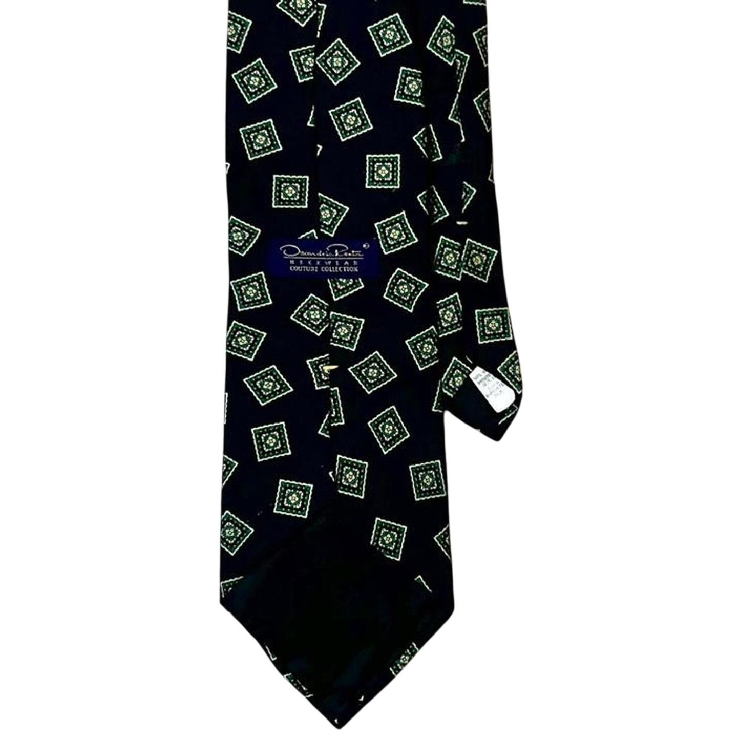 Oscar de la Renta Couture Collection 100% Silk Tie in Green Geometric Square Pattern