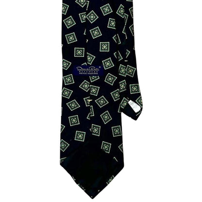 Oscar de la Renta Couture Collection 100% Silk Tie in Green Geometric Square Pattern